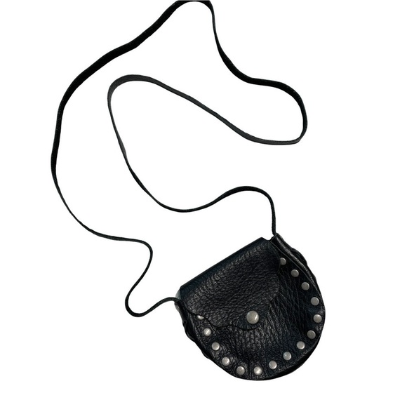 Black Pebbled Leather Mini Crossbody Bag with Studs - Picture 2 of 8